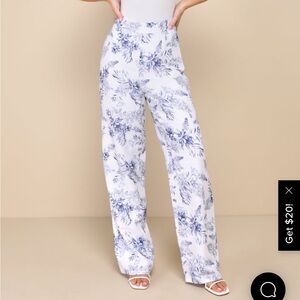 Never worn! White Floral Print Linen High-Rise Pants